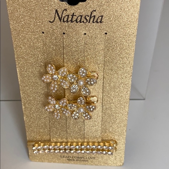 Hair pins pearl gold stones Floral Bridal party - Picture 4 of 14